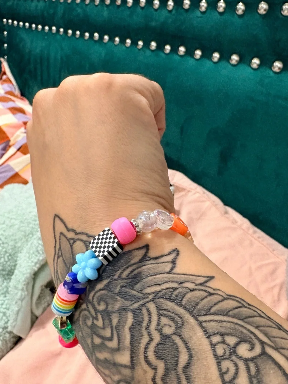 Kids Multicolor Beaded Stretch Bracelet - Fun Rainbow Smiley Design